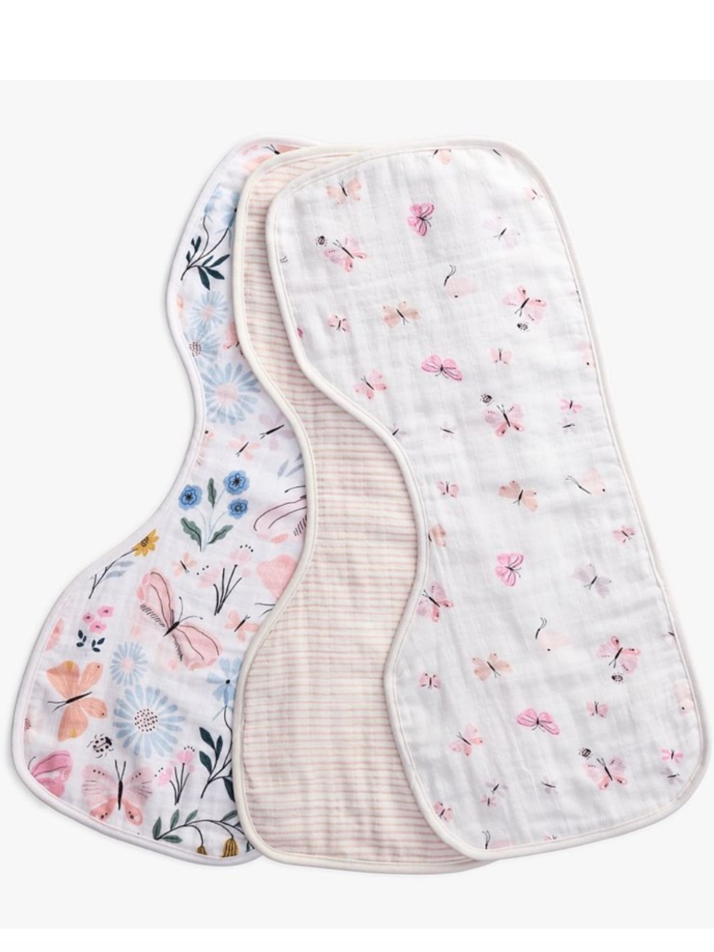 Pottery Barn Wildflower Butterfly Organic Muslin Burp Cloth Set of 3 Retail $49